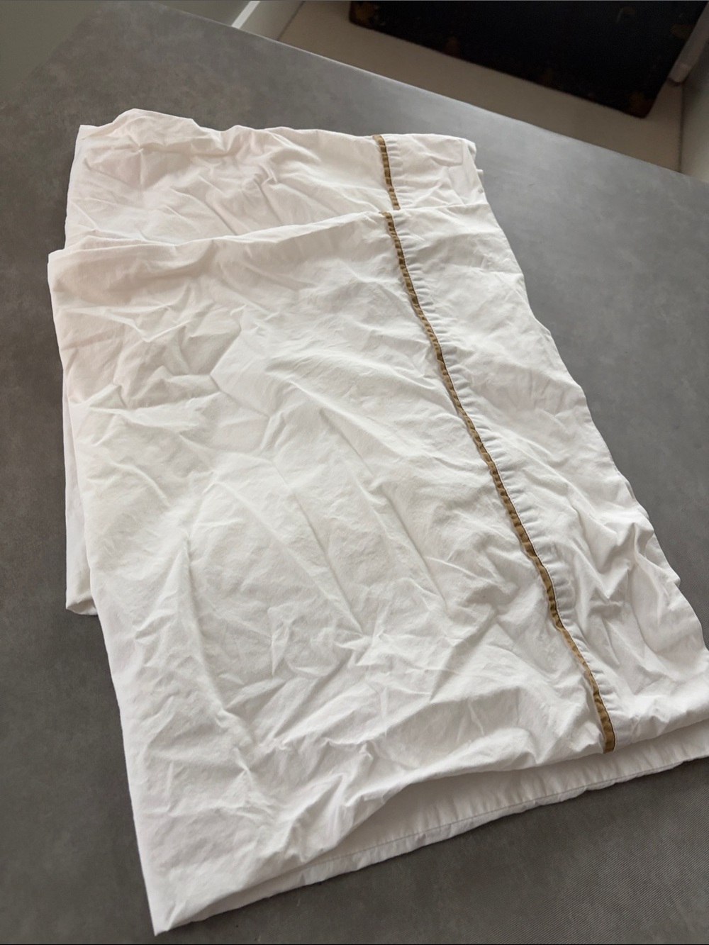 Set of 2 Pottery Barn 100% Organic Cotton White Pillow Cases with Tan Trim